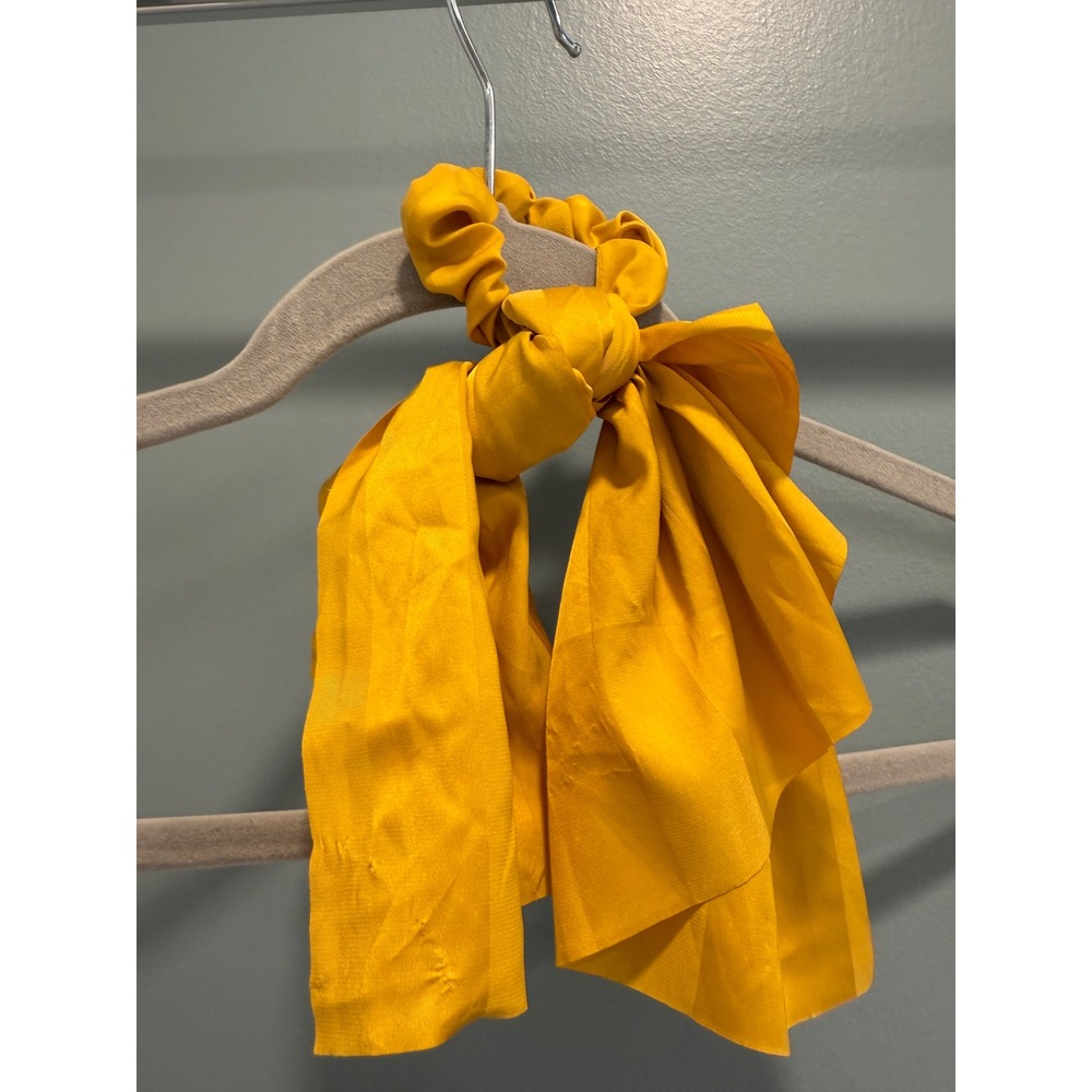 Anthropologie Mustard Yellow Bow Scrunchie Hair Tie Ribbon Scarf Accessory